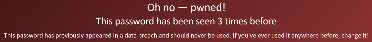 Результат проверки старого пароля в сервисе HaveIBeenPwned